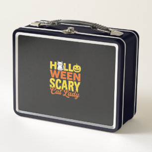 Gruselige Katzenlady Halloween-Design_1 Metall Brotdose