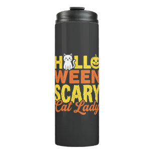 Gruselige Katzenlady Halloween-Design_1 Thermosbecher