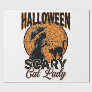 Gruselige Katzenlady Halloween Hexe Web Vintage-Sh Geschenkpapier