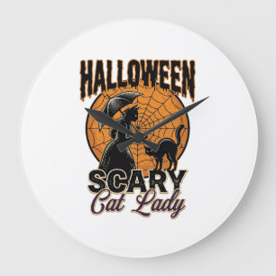 Gruselige Katzenlady Halloween Hexe Web Vintage-Sh Große Wanduhr