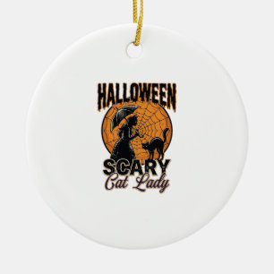 Gruselige Katzenlady Halloween Hexe Web Vintage-Sh Keramik Ornament