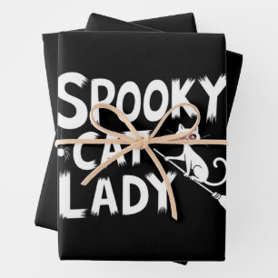 Gruselige Katzenmutter Gruselige Katzenlady Hallow Geschenkpapier Set