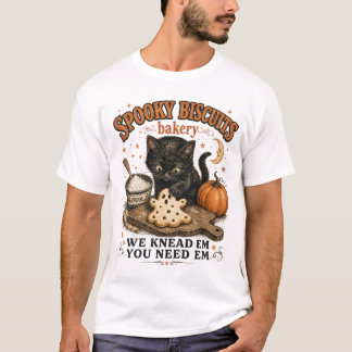Gruselige Kekse Bäckerei Schwarze Katze Halloween T-Shirt
