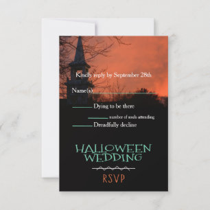 Gruselige Kirchen-Hochzeit an Halloween - Antwortk RSVP Karte