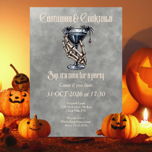 Gruselige Kostüme Cocktails Schwarze Halloween-Par Einladung