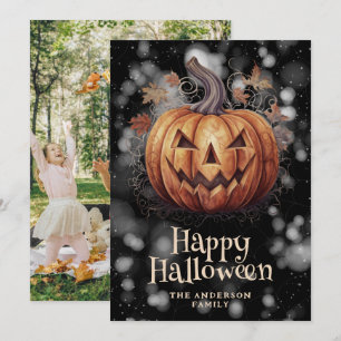 Gruselige Kürbisfoto Halloween-Grußkarte Feiertagskarte