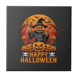 Gruselige Kürbiskürbis-Hexen-Halloween-Vektorgesta Fliese