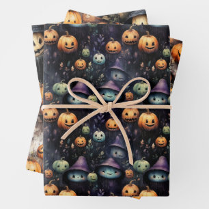 GRUSELIGE KÜRBISSE GEISTER UND SCHEUSALE HALLOWEEN GESCHENKPAPIER SET