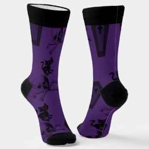 Gruselige Lavendel- und schwarze Halloween-Socken Socken
