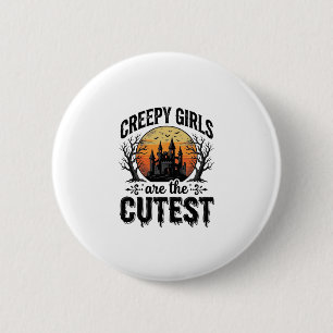 Gruselige Mädchen sind das süßeste Halloween-Vekto Button