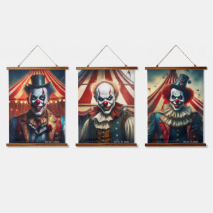 Gruselige männliche Clowns Wandbild Set Wandteppich Mit Holzrahmen