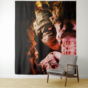 Gruselige Mumien-Wandkunst – Dunkler Horror-Porträ Wandteppich