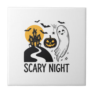 Gruselige Nacht Halloween Spukhaus Geist Design_1 Fliese