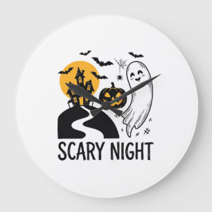 Gruselige Nacht Halloween Spukhaus Geist Design_1 Große Wanduhr
