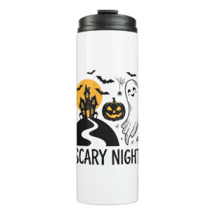 Gruselige Nacht Halloween Spukhaus Geist Design_1 Thermosbecher