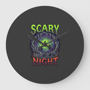 Gruselige Nacht Hexen Fledermaus Höhle Neon Wirbel Große Wanduhr