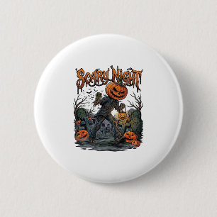 Gruselige Nacht-Kürbiskopf-Monster-Laterne-Friedho Button