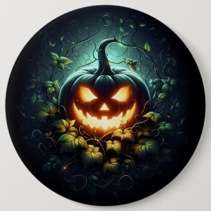 Gruselige Natur leuchtender Halloween-Kürbis Button