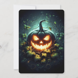 Gruselige Natur leuchtender Halloween-Kürbis Feiertagskarte