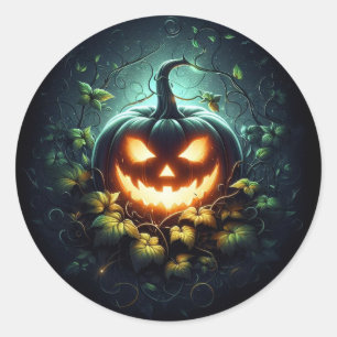 Gruselige Natur leuchtender Halloween-Kürbis Runder Aufkleber