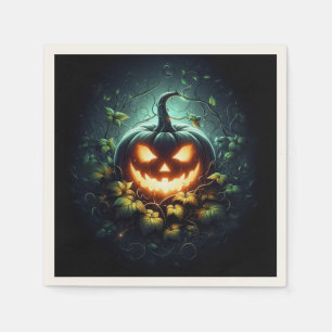 Gruselige Natur leuchtender Halloween-Kürbis Serviette