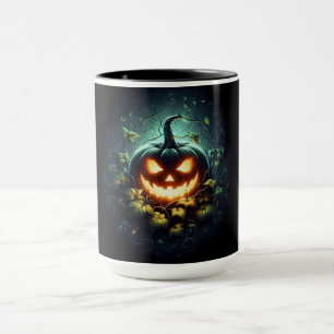 Gruselige Natur leuchtender Halloween-Kürbis Tasse