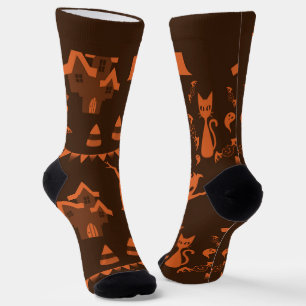 Gruselige orange-braune Halloween-Socken mit Namen Socken