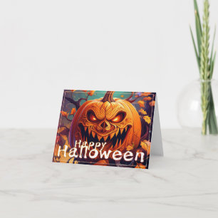 Gruselige orange Halloween-Kürbis mit Gesicht Karte
