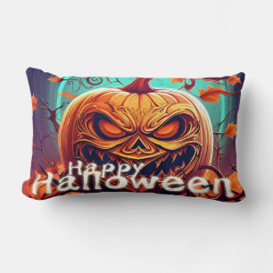Gruselige orange Halloween-Kürbis mit Gesicht Lendenkissen