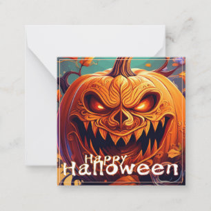 Gruselige orange Halloween-Kürbis mit Gesicht Mitteilungskarte