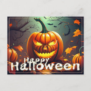 Gruselige orange Kürbis mit Gesicht, Halloween Feiertagspostkarte