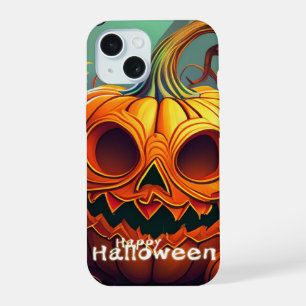 Gruselige orange Kürbis mit Gesicht, Halloween iPhone 15 Hülle