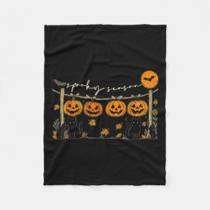 Gruselige Retro-Halloween-Schwarze-Katze-Kürbis-Fa Fleecedecke