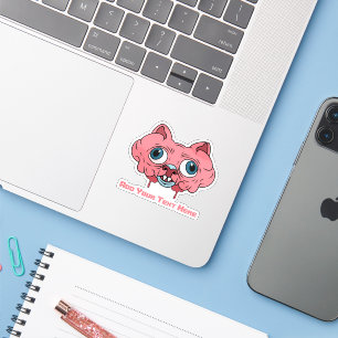gruselige rosa Cartoon-Gehirn-Katze Grafikdesign Aufkleber