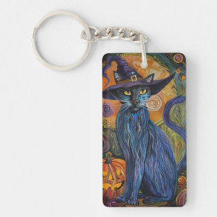 Gruselige Russische Blaue Katze Halloween Hexe Kür Schlüsselanhänger