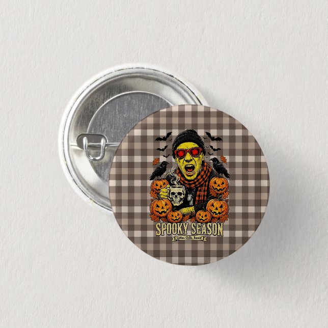 Gruselige Saison Büffel - Lustiger Zombie Hallowee Button (Vorne & Hinten)