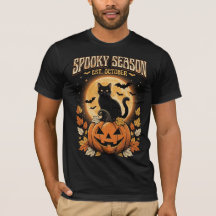Gruselige Saison Schwarze Katze Halloween T-Shirt