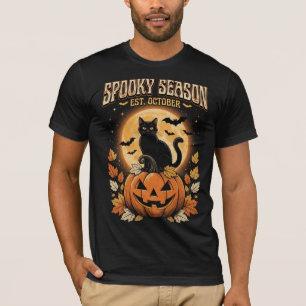 Gruselige Saison Schwarze Katze Halloween T-Shirt