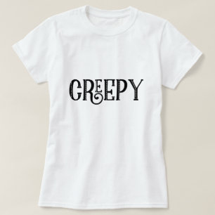 GRUSELIGE Schwarz Weiße Whimsical Vintage-Typograf T-Shirt