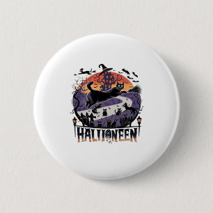 Gruselige schwarze Halloween-Nacht � Vintage-Geist Button
