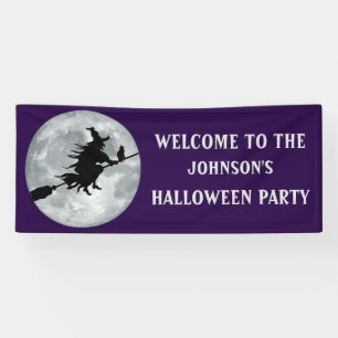 Gruselige schwarze Hexe und Katze Halloween-Party Banner