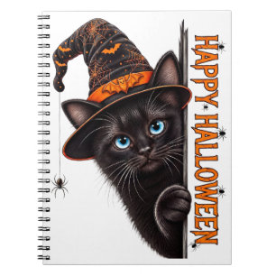 Gruselige schwarze Hexenkatze Halloween Notizblock