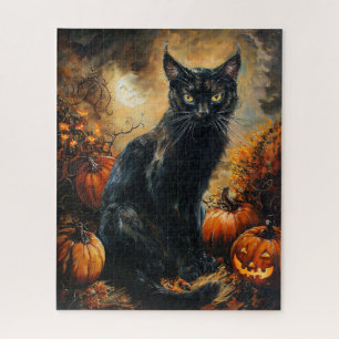 Gruselige schwarze Katze Halloween