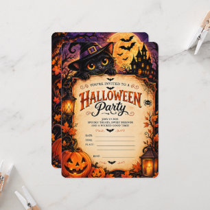 Gruselige schwarze Katze Halloween-Einladung Einladung