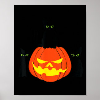 Gruselige schwarze Katze Halloween Kürbis Katzen J Poster