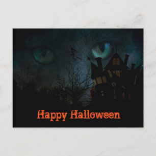 Gruselige schwarze Katze Halloween-Postkarte Postkarte