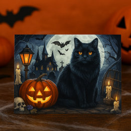 Gruselige schwarze Katze Halloween-Postkarte Postkarte