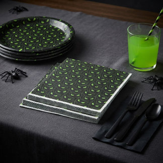 Gruselige schwarze Katze Neon grüne Augen Hallowee Serviette