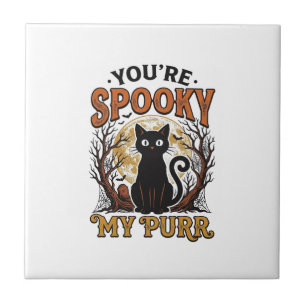 Gruselige schwarze Katze Pun Halloween Vintage Gra Fliese