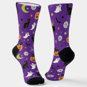 Gruselige schwarze Katze und Halloween-Geister-Soc Socken